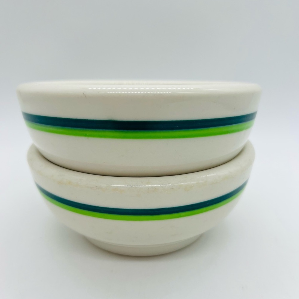 Wallace China California U.S.A. Striped Set of 2 Ceramic Bowls - Green and Blue